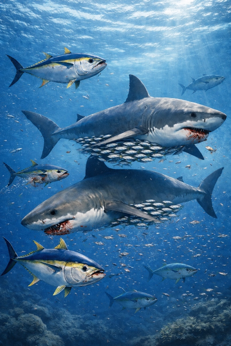 Atunes y tiburones